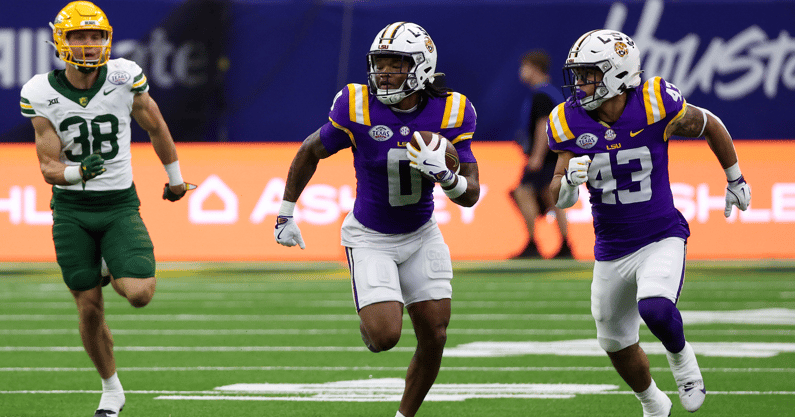 LSU's Zavion Thomas returned a kickoff 95 yards for the touchdown in the Texas Bowl vs. Baylor (Photo: © Thomas Shea-Imagn Images)